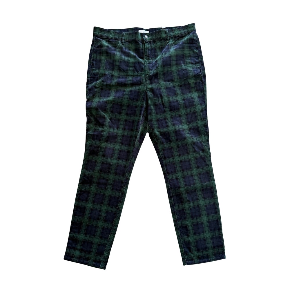 LOFT Black Watch Plaid Corduroy Pants Green Navy Blue Checkered Size 34/18 NEW